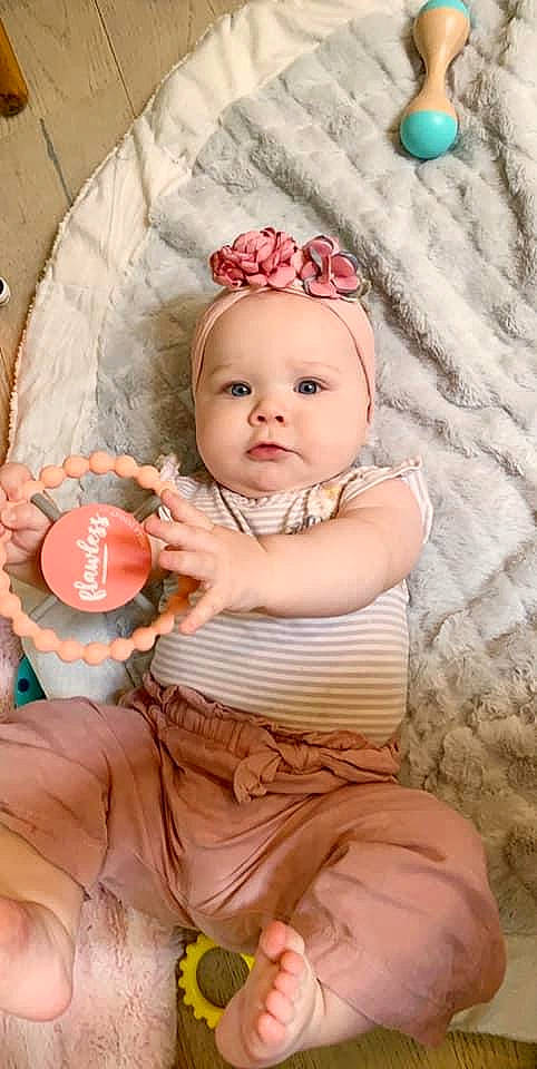 Evelynn joined the competition — help win amazing prizes! baby, child, child_model, fashion_accessory, hair_accessory, headband, headgear, headpiece, headwear, peach, person, pink, toddler
