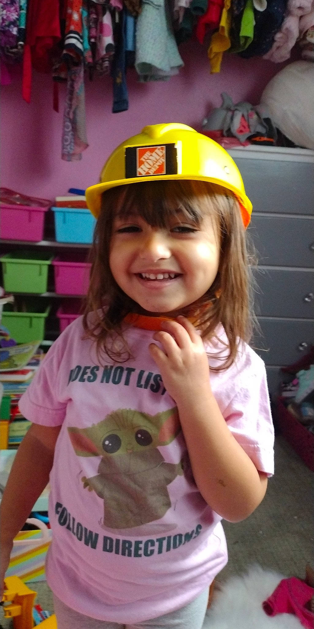 Ava Mae is registered to the contest to win money with this photo: baby_toddler_clothing, baseball_cap, cap, child, fashion_accessory, fun, happy, hard_hat, helmet, joy, magenta, people, person, personal_protective_equipment, pink, product, sleeve, smile, t_shirt, toddler