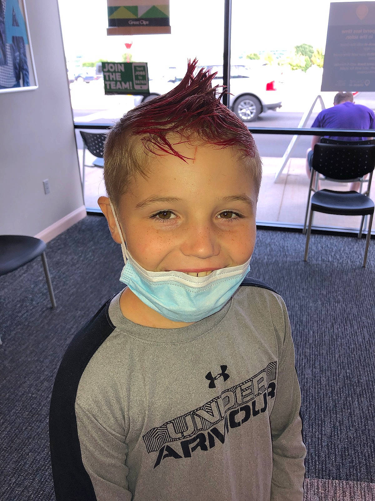 Bently is registered to the contest to win money with this photo: active_shirt, baby_toddler_clothing, chair, dentistry, joy, long_sleeved_t_shirt, moustache, person, picture_frame, sleeve, tooth