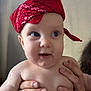 Kesston joined the competition — help win amazing prizes! baby, child, bandana, red_bandana, face, hands, skin, portrait, cute, expression, indoors, person, holding, smile, headwear, chubby, infant, closeup, looking_away, human