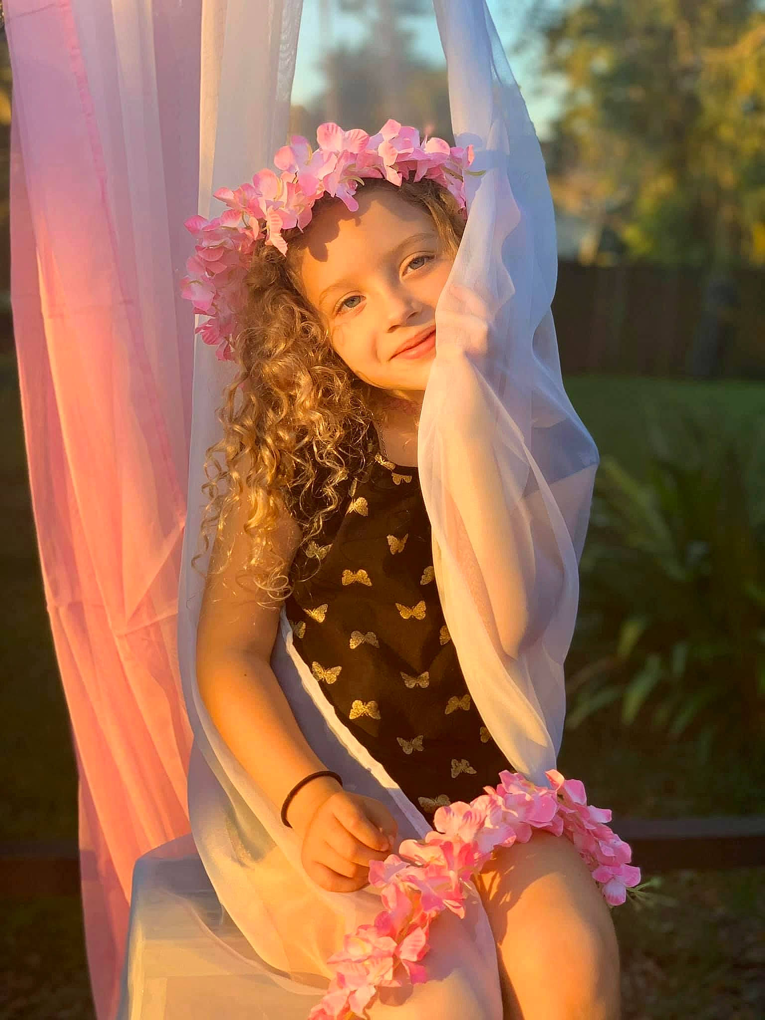 Audrina is registered to the contest to win money with this photo: child, costume, dance, fashion_accessory, headpiece, headwear, joy, long_hair, performance, performing_arts, person, photo_shoot, pink