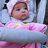 Gracelynn joined the competition — help win amazing prizes! baby, blanket, bow, bundle, child, clothing, cute, face, headband, infant, outdoor, person, pink, portrait, seat, soft, stroller, wide_eyes, wrapped, young