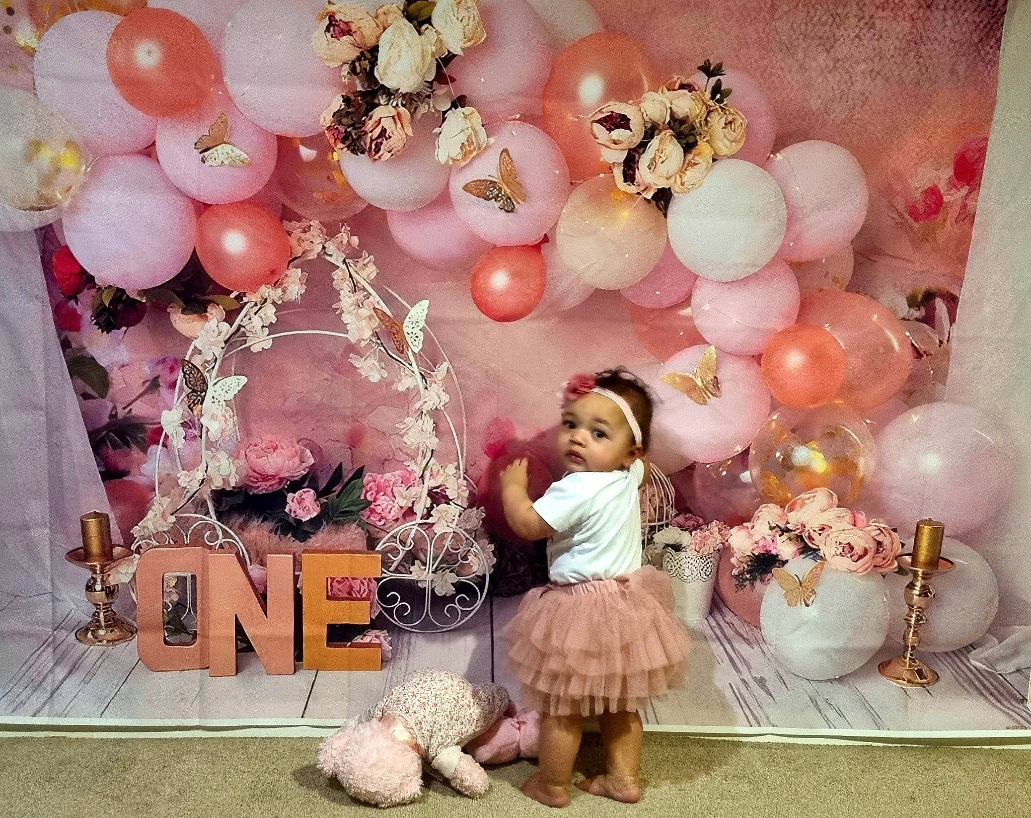 Aniyah-rose joined the competition — help win amazing prizes! arch, balloon, decoration, event, font, happy, headwear, magenta, ornament, party, party_supply, pattern, peach, person, pink, room, sweetness, teddy_bear, textile, toddler