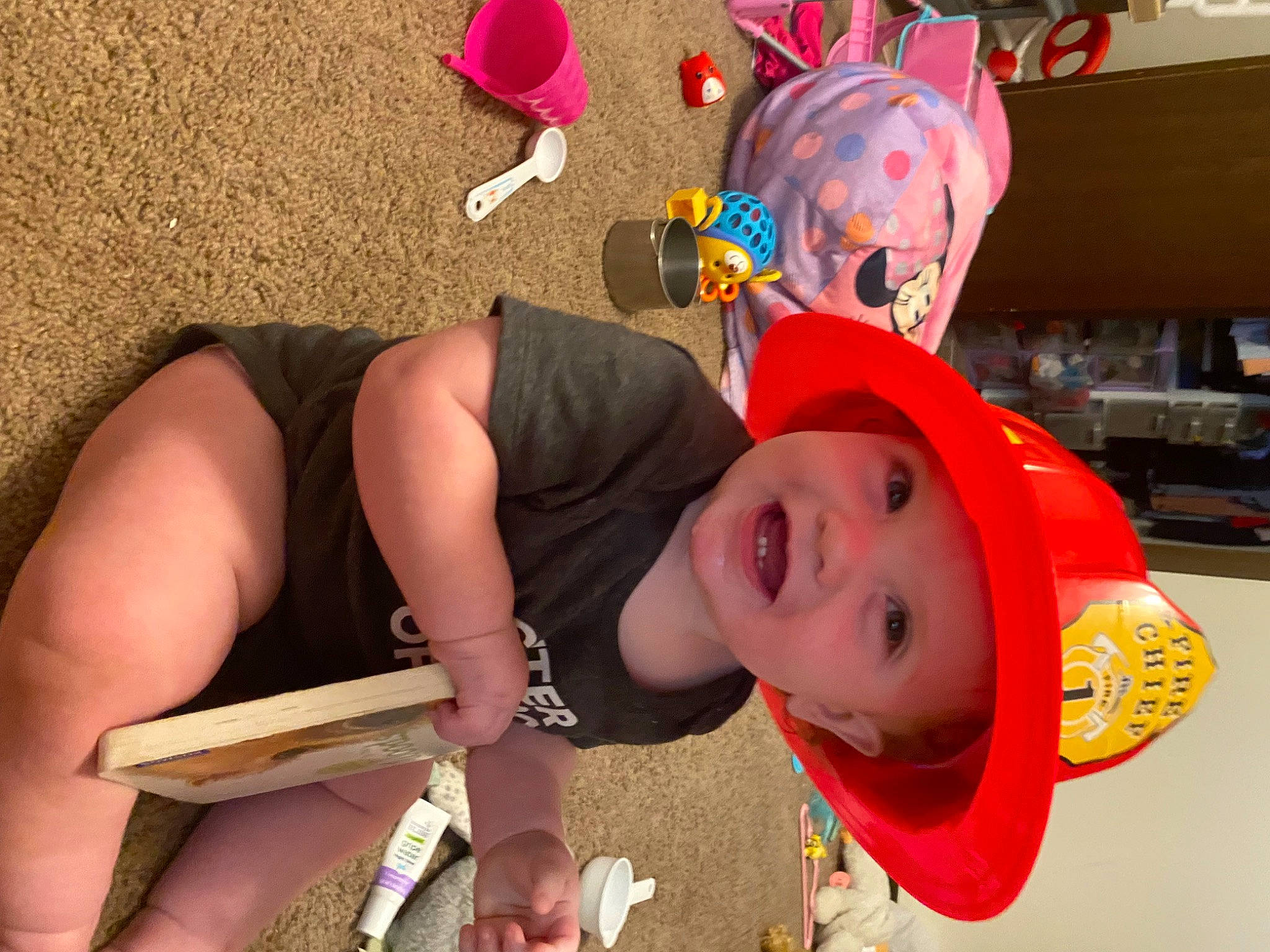 Hudson joined the competition — help win amazing prizes! baby, child, costume, event, eyewear, fun, happy, hat, headwear, human_leg, joy, knee, leisure, orange, party_supply, people, person, recreation, sandal, smile