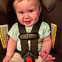 baby, blue_eyes, car_seat, casual_wear, child, close_up, clothing, cute, dimple, hand, happy, indoor, infant, light_skin, portrait, safety_harness, seat, short_hair, smiling, young_child