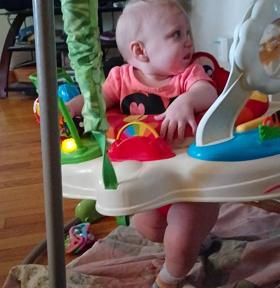 Daisy is registered to the contest to win money with this photo: baby, baby_products, baby_toddler_clothing, baby_toys, bib, chair, cheek, child, comfort, face, fun, happy, head, leg, leisure, person, play, skin, toddler, toy