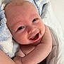 Bobby joined the competition — help win amazing prizes! baby, smiling, blanket, blue, white, star_pattern, happy, infant, skin, face, arm, closeup, cute, child, newborn, portrait, expression, soft, warm, cozy