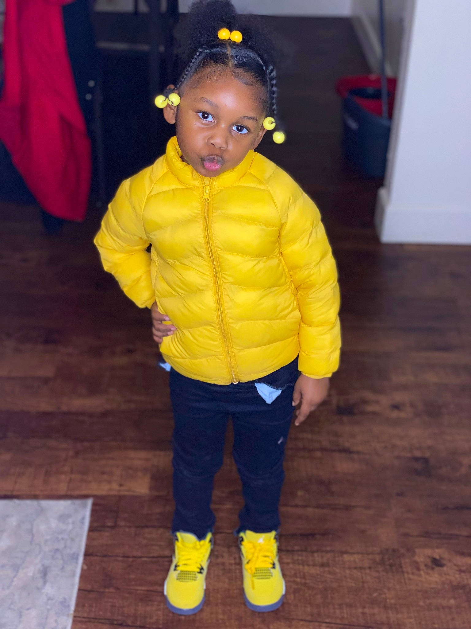 Malaysia is registered to the contest to win money with this photo: active_pants, baby_toddler_clothing, child, electric_blue, eye, face, flooring, fun, hardwood, head, person, personal_protective_equipment, room, sleeve, sportswear, sweatpant, thumb, toddler, wood, yellow