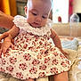 Lily Rose a rejoint le concours — aidez-le/la à gagner de superbes lots ! baby, child, infant, dress, floral_pattern, lace_collar, hand, skin, indoors, soft_light, person, cute, sitting, focus, portrait, expression, toddler, cloth, human, gentle
