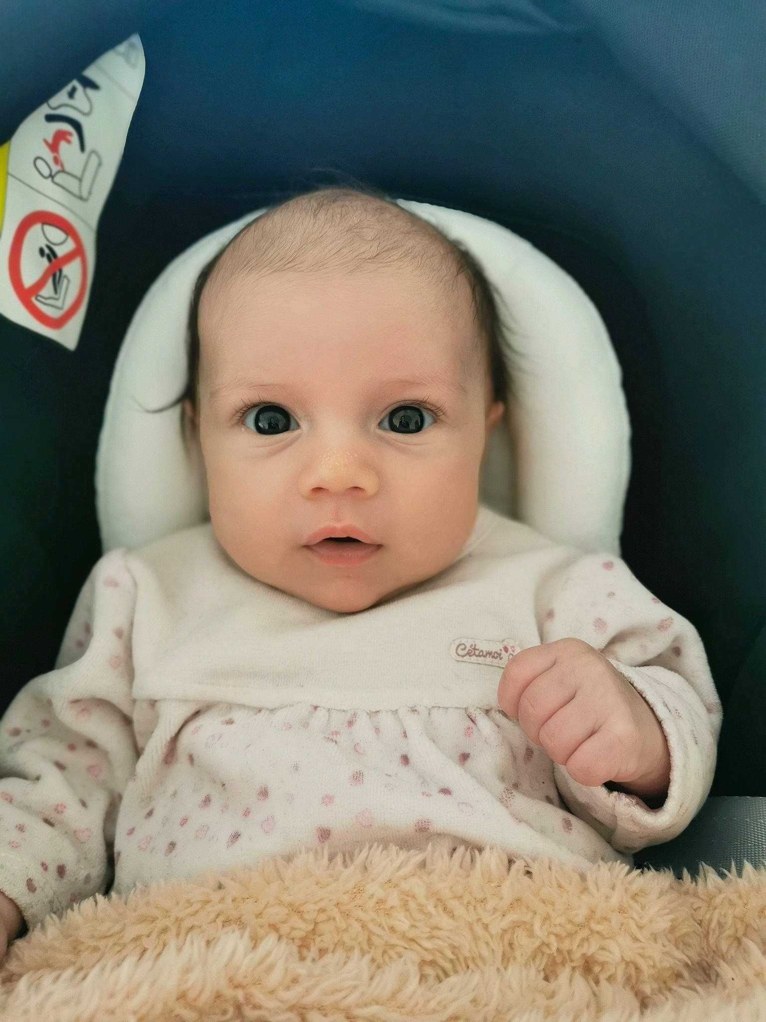 Charlyne participe au concours pour gagner de l'argent avec cette photo : baby, baby_toddler_clothing, cheek, child, comfort, eyebrow, face, fur, happy, iris, linens, lip, nose, person, sitting, skin, sleeve, smile, textile, toddler