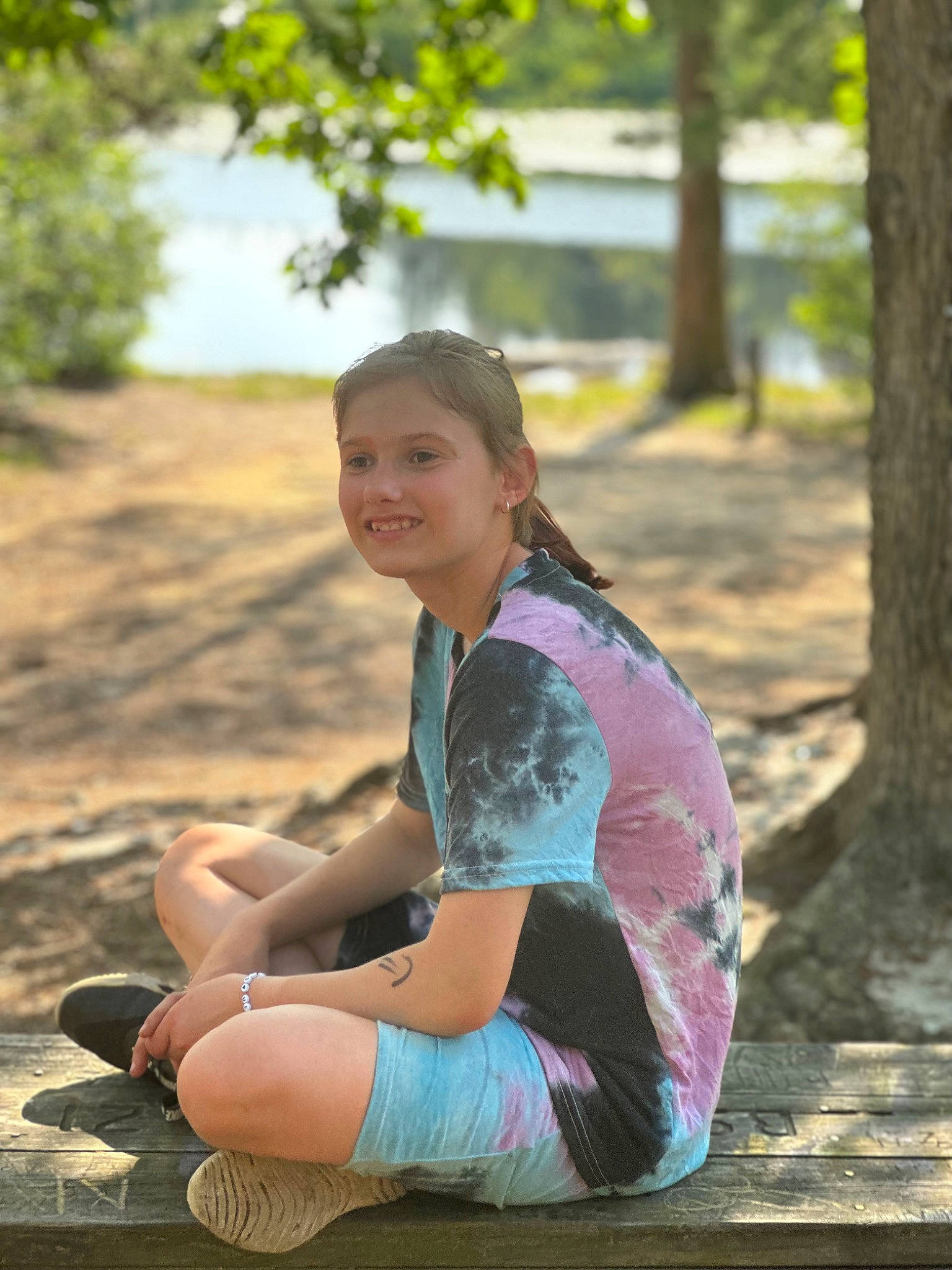 Lily joined the competition — help win amazing prizes! face, fawn, flash_photography, grass, happy, human_body, human_leg, joy, knee, landscape, leg, leisure, long_hair, people_in_nature, person, recreation, smile, t_shirt, thigh, tree