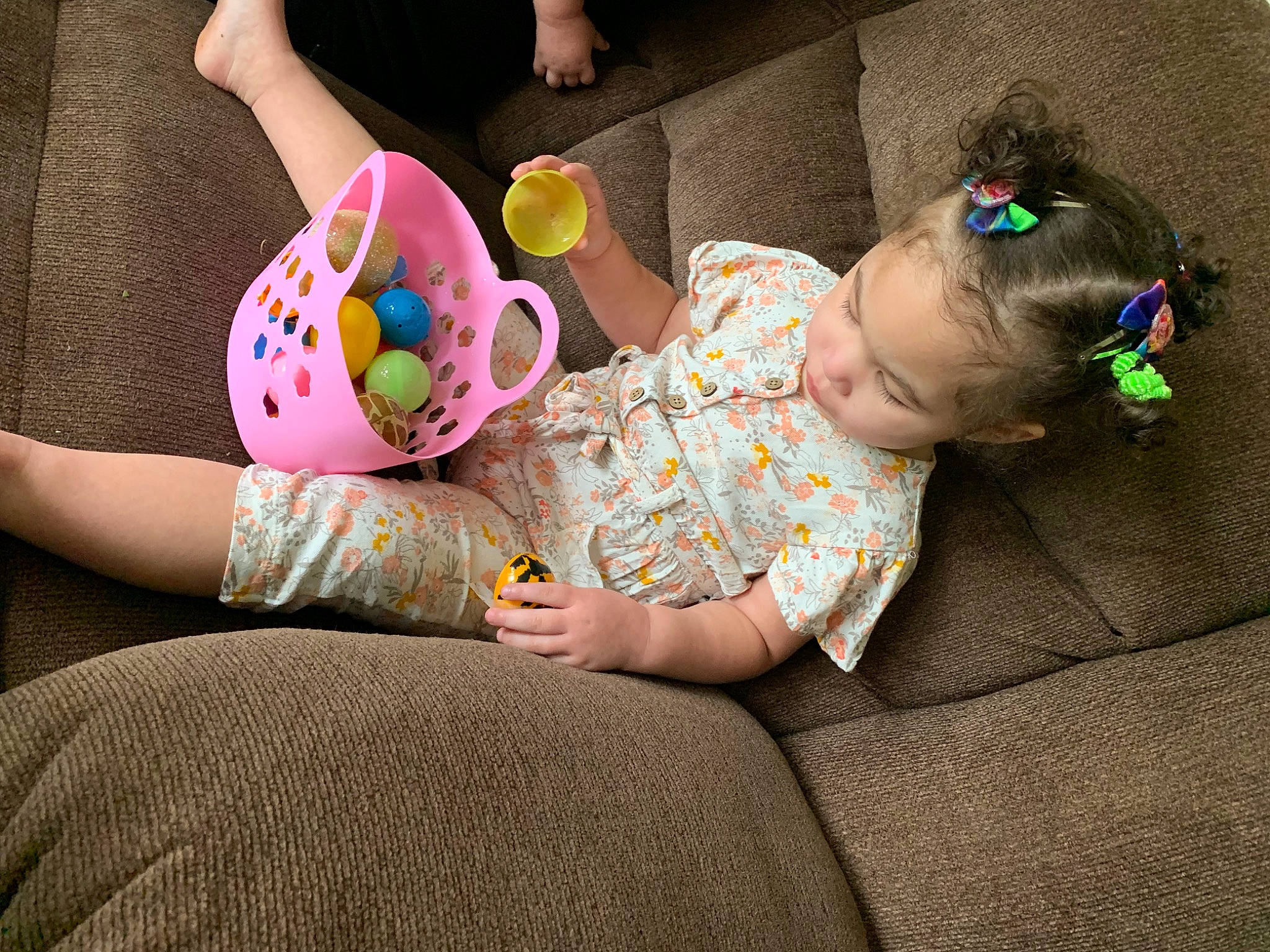Kaylen is registered to the contest to win money with this photo: baby, baby_products, baby_toddler_clothing, child, comfort, foot, fun, grass, happy, head, leg, leisure, pattern, person, pink, play, sitting, sock, tableware, thigh