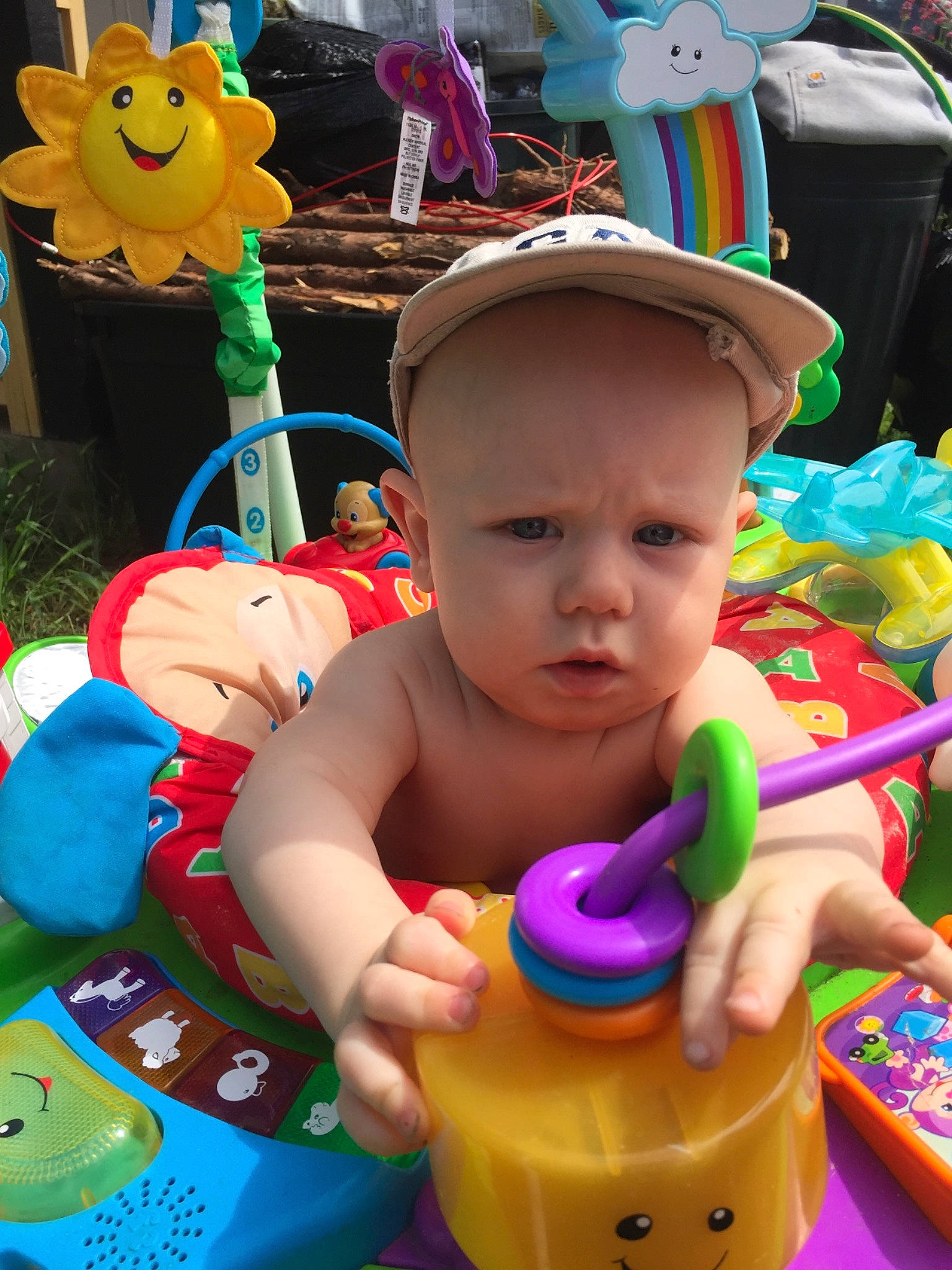 Mavrick joined the competition — help win amazing prizes! baby, baby_playing_with_toys, baby_products, baby_toys, child, fun, headwear, person, play, product, smile, toddler, toy