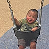 toddler, child, swing, playground, baby_swing, smile, happy, outdoor, recreation, fun, chains, clothing, shorts, tshirt, person, face, legs, play, park, daytime