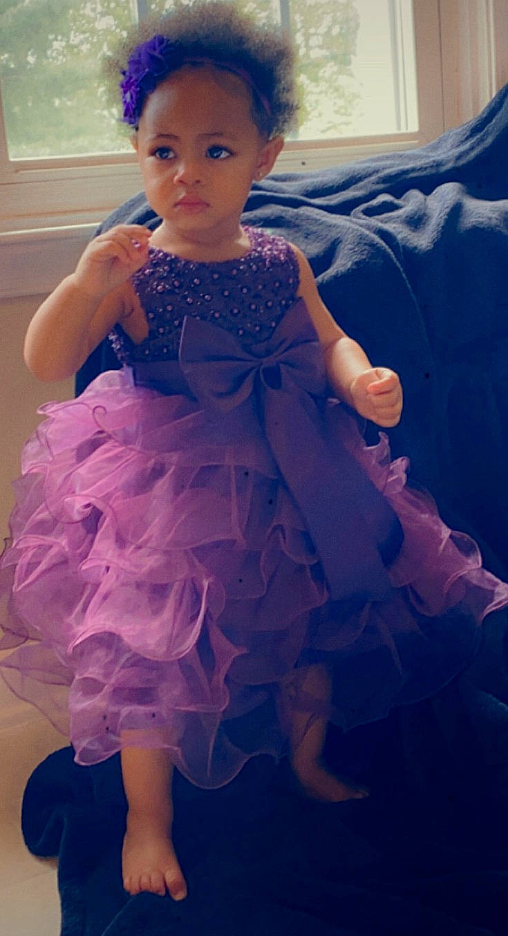 Kylah is registered to the contest to win money with this photo: blue, bridal_party_dress, child, clothing, costume, doll, dress, lilac, person, pink, purple, ruffle, toddler, toy