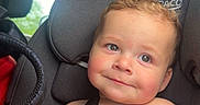 Bowen joined the competition — help win amazing prizes! baby, child, car_seat, car_interior, seatbelt, smile, face, skin, head, hair, shoulder, straps, safety, vehicle, window, sunroof, daylight, expression, cute, infant