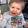 Thélyo participe au concours pour gagner de l'argent avec cette photo : bread, child, clothing, crumbs, cute, eyes, face, hair, hand, happy, high_chair, indoor, paw_patrol, portrait, smiling, sweatshirt, teeth, television, toddler, window