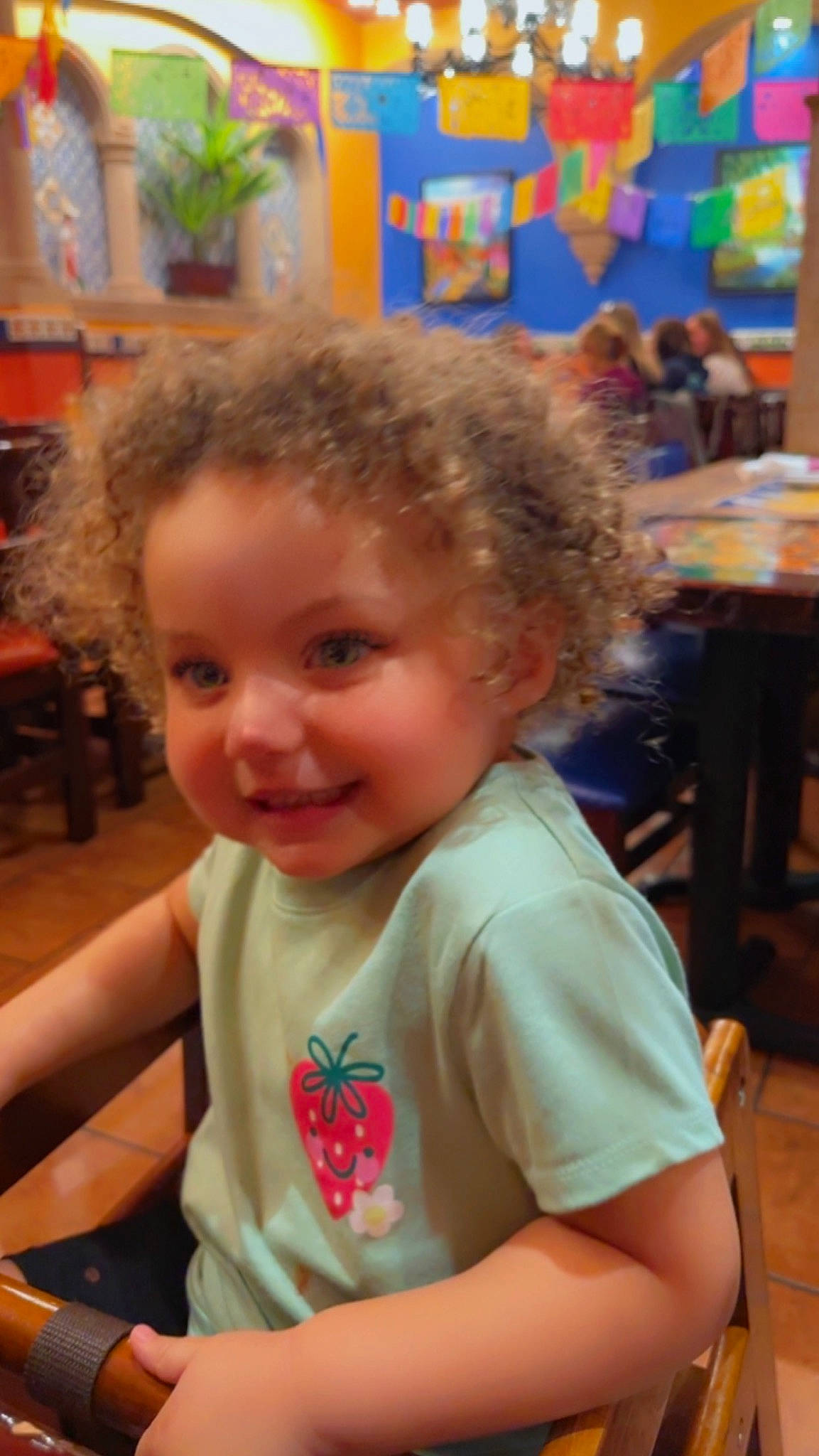 Luna-rose is registered to the contest to win money with this photo: baby, chair, cheek, child, event, fun, hairstyle, happy, houseplant, joy, kindergarten, leisure, person, picture_frame, play, sitting, smile, standing, summer, t_shirt