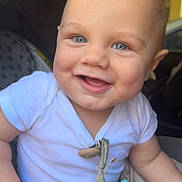 Jace joined the competition — help win amazing prizes! baby, smiling_baby, blue_eyes, onesie, car_seat, stroller, pacifier, pacifier_clip, chubby_cheeks, infant, close_up, portrait, hand, happy, cute, seat, fabric_pattern, sunlit, mouth_open, skin