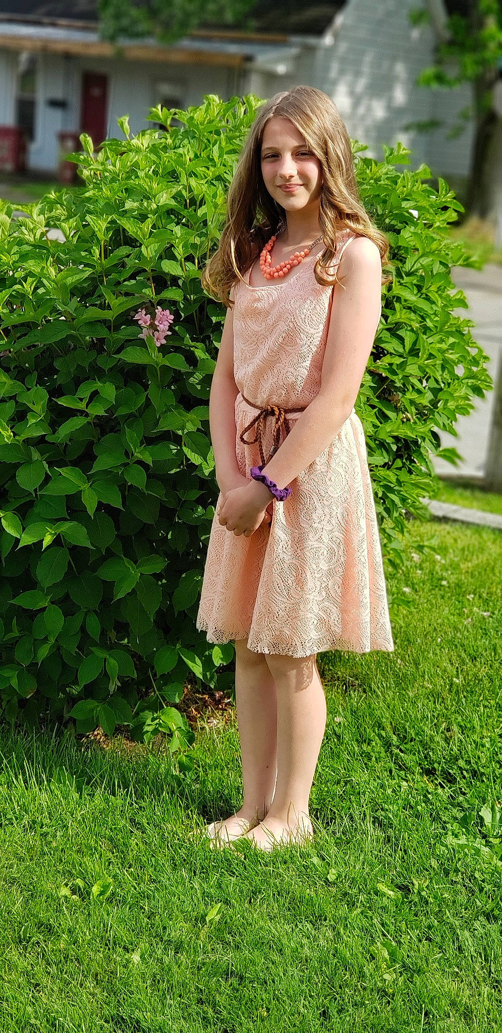 Madison joined the competition — help win amazing prizes! beauty, clothing, cocktail_dress, dress, fashion, footwear, grass, joy, lady, leg, long_hair, person, photo_shoot, photography, pink, shoulder, skin, smile, snapshot, spring