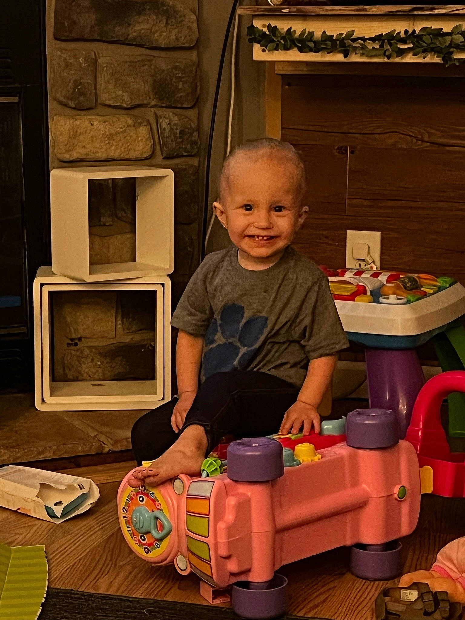 Paisleigh joined the competition — help win amazing prizes! baby, baby_toddler_clothing, baby_toys, child, event, flooring, fun, holiday, joy, living_room, party, person, picture_frame, play, room, sitting, smile, t_shirt, television_set, toddler