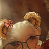 Lulu is registered to the contest to win money with this photo: dog, fluffy, resting, filter, bear_ears, glasses, pink_bow, cute, cozy, portrait, close_up, warm_lighting, soft_focus, pet, animal, fur, indoors, relaxed, whiskers, snout