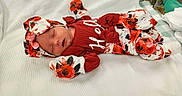 Rosalie is registered to the contest to win money with this photo: baby, bed, blanket, child, floral, hat, hospital, indoors, infant, medical_equipment, mittens, newborn, nursery, peaceful, photography, portrait, red_clothing, roses, sleeping, swaddled