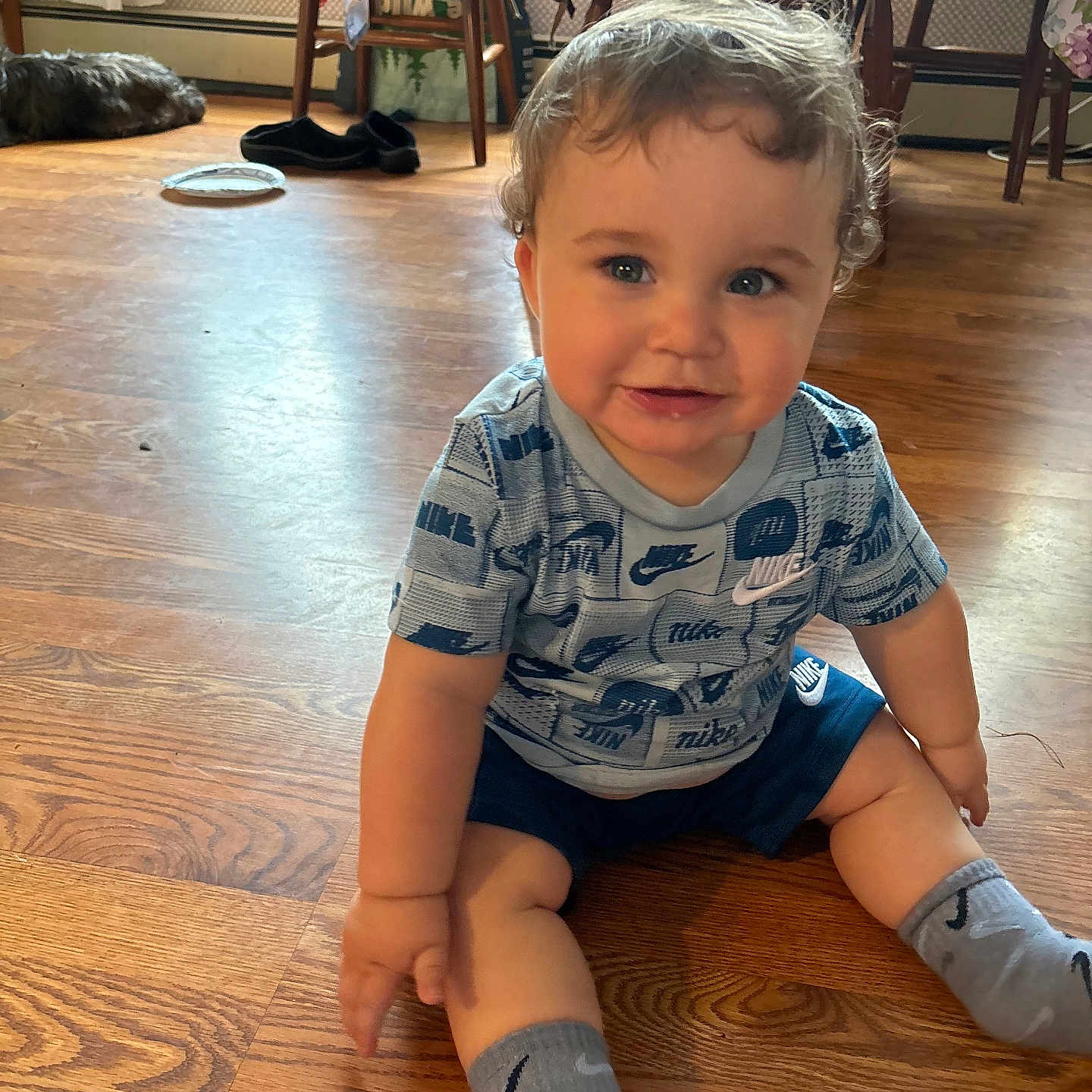 Noah joined the competition — help win amazing prizes! baby, clothing, diningtable, face, footwear, furniture, hardwood, head, hosiery, indoors, interiordesign, pants, person, photography, portrait, shoe, sitting, sock, table, wood