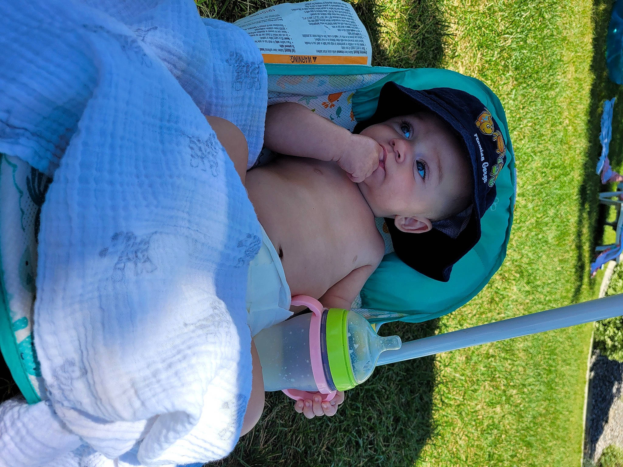 Abraham joined the competition — help win amazing prizes! baby, baby_products, baseball_cap, chest, child, electric_blue, fashion_accessory, fun, grass, green, happy, hat, headwear, leisure, people_in_nature, person, play, recreation, sun_hat, toddler