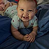 Araia joined the competition — help win amazing prizes! baby, bed, bedding, bedroom, blanket, blue, child, face, floral_pattern, happy, headband, indoor, infant, lying_down, onesie, plush_toy, portrait, red_headband, sitting, smiling