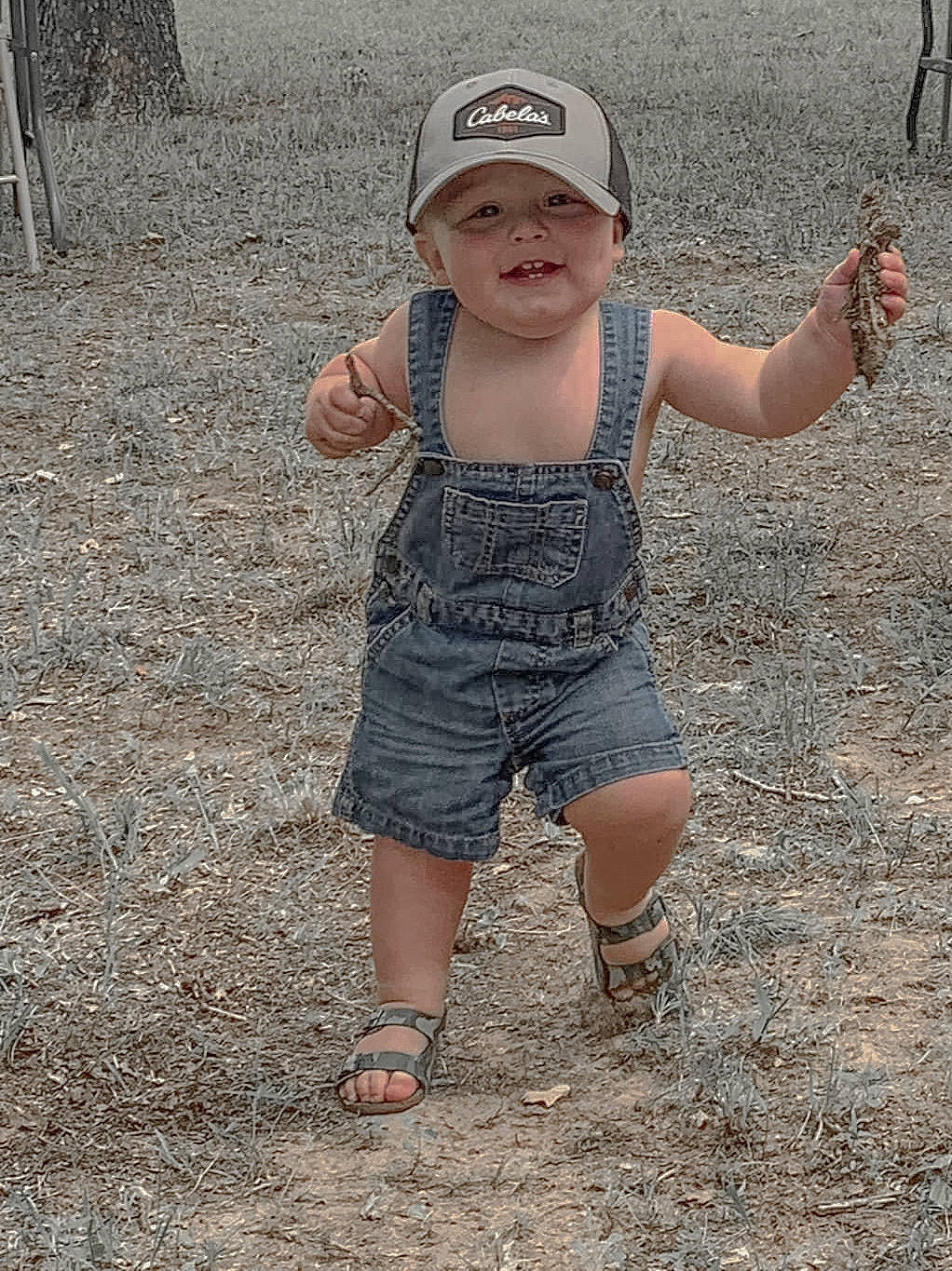 Montgomery joined the competition — help win amazing prizes! asphalt, baby_toddler_clothing, baseball_cap, cap, eye, face, grass, happy, headwear, human_body, human_leg, pattern, person, recreation, shorts, sleeve, soil, t_shirt, thigh, toddler