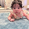 Kaylani joined the competition — help win amazing prizes! baby, bedroom, blanket, blue_blanket, child, crawling, dress, dresser, face, flower_crown, furniture, hair_bows, home, indoor, infant, lamp, photography, portrait, ruffled_clothing, smiling