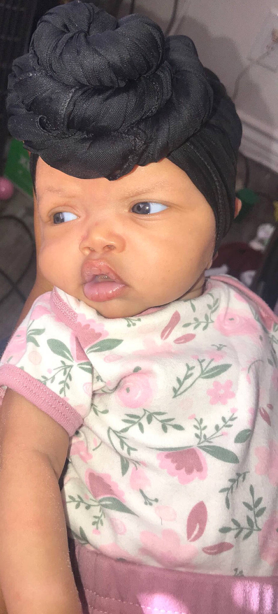 Kaleah joined the competition — help win amazing prizes! baby, black_hair, cheek, child, chin, ear, eye, eyebrow, face, forehead, head, headgear, headwear, lip, mouth, neck, nose, person, pink, skin