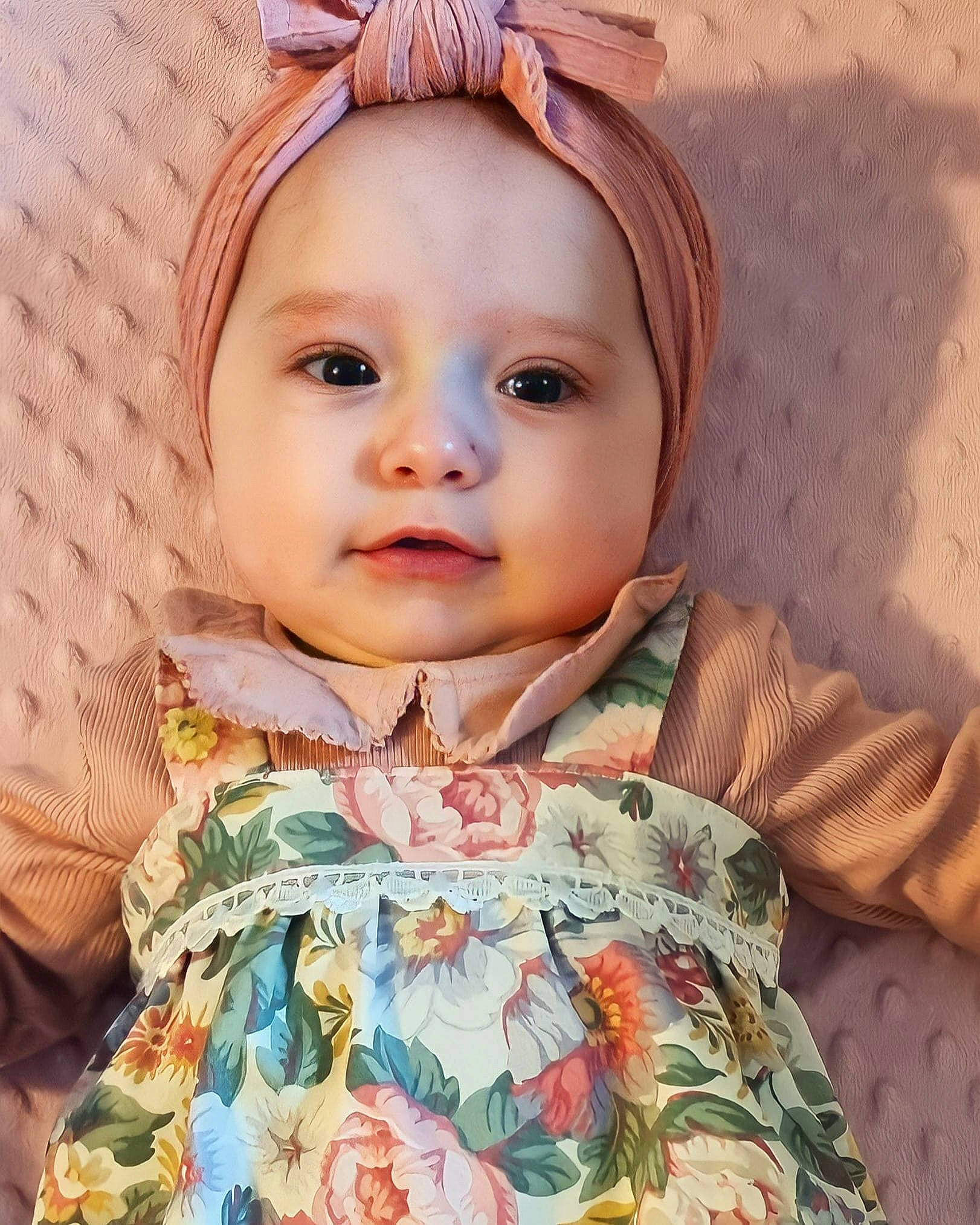 Esmee is registered to the contest to win money with this photo: baby, baby_toddler_clothing, cheek, chin, dress, eye, eyelash, face, happy, head, headwear, iris, lip, nose, person, pink, plant, skin, sleeve, t_shirt