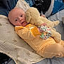 baby, bed, blanket, child, comfort, cute, fabric, face, home, indoor, infant, onesie, person, pillow, portrait, resting, sleepwear, soft_toy, stuffed_animal, toy