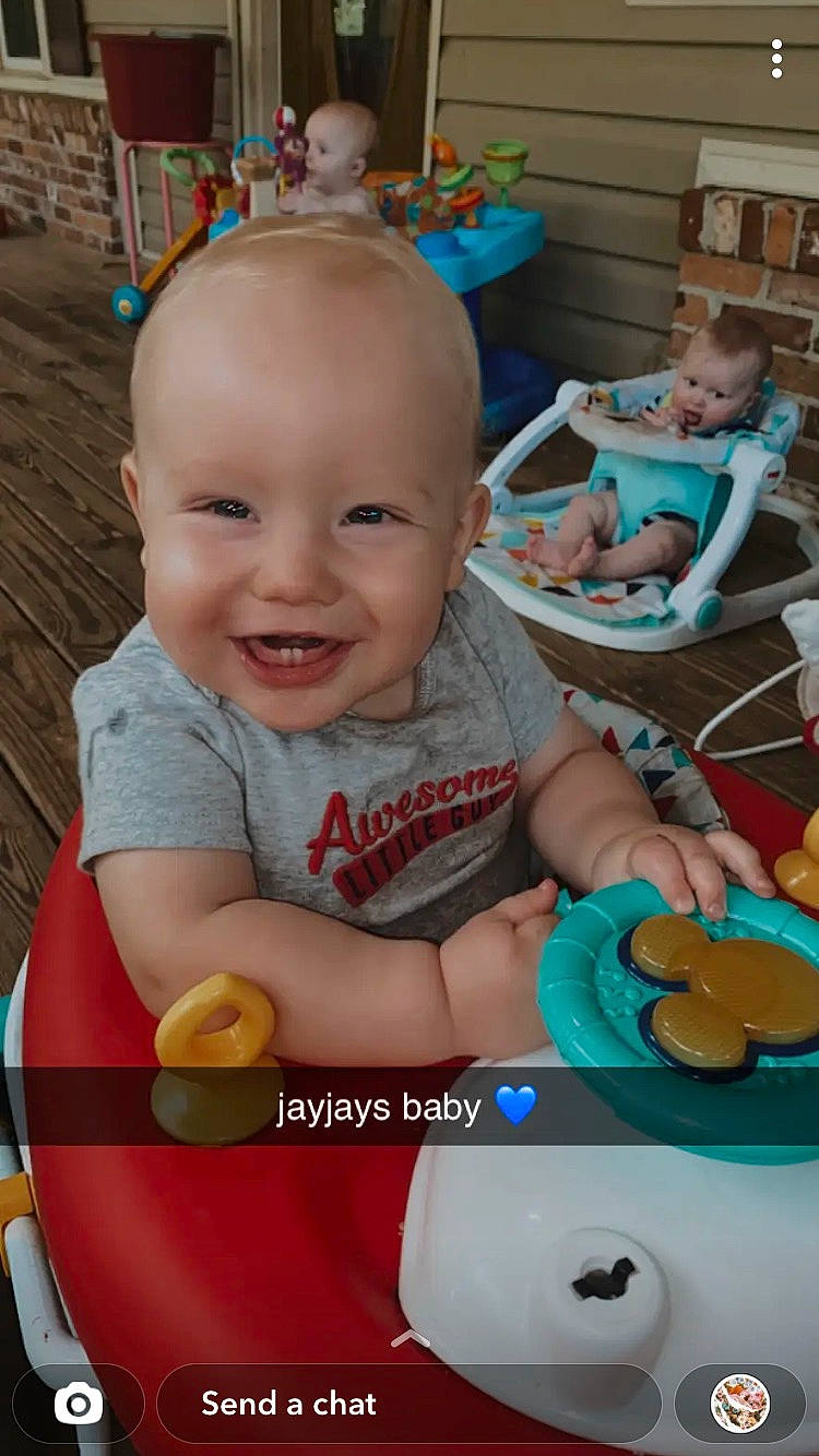 Dallas joined the competition — help win amazing prizes! arm, baby, baby_playing_with_toys, baby_toddler_clothing, blue, cheek, child, face, finger, fun, happy, head, leisure, organ, person, product, skin, smile, snapshot, t_shirt