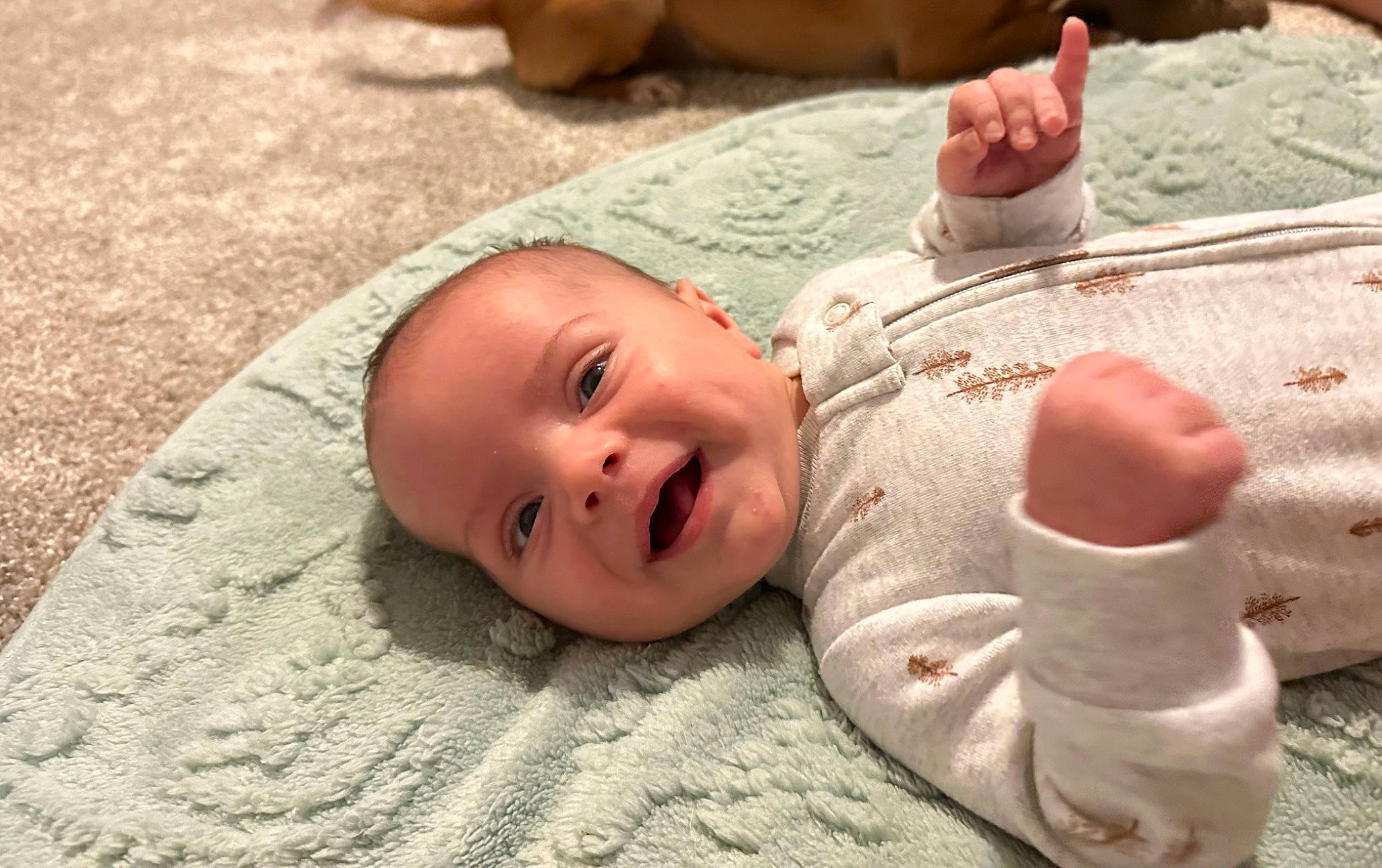 Kaiden joined the competition — help win amazing prizes! baby, baby_toddler_clothing, cheek, child, comfort, facial_expression, finger, flooring, foot, fun, grass, hand, happy, linens, mouth, nose, person, skin, smile, toddler