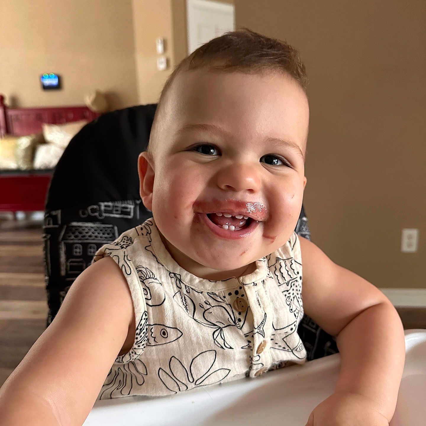Zyon is registered to the contest to win money with this photo: accessories, baby, babylaughing, bodypart, chair, cutlery, face, furniture, happy, head, jewelry, laughing, mouth, necklace, person, photography, portrait, sitting, smile, teeth