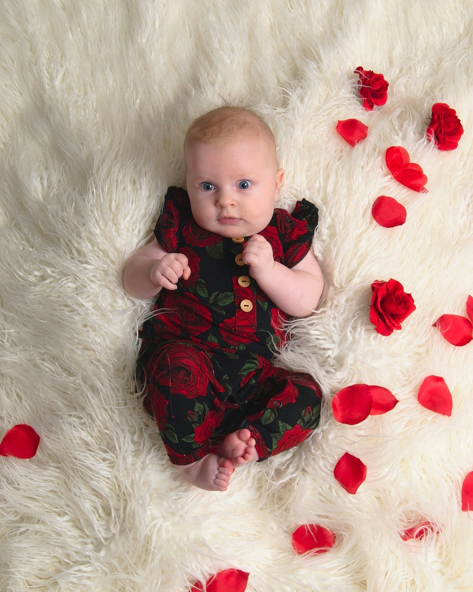 Evangeline joined the competition — help win amazing prizes! baby, baby_toddler_clothing, child, dress, event, facial_expression, flooring, happy, head, pattern, person, plant, product, red, skin, sleeve, standing, textile, toddler, tree