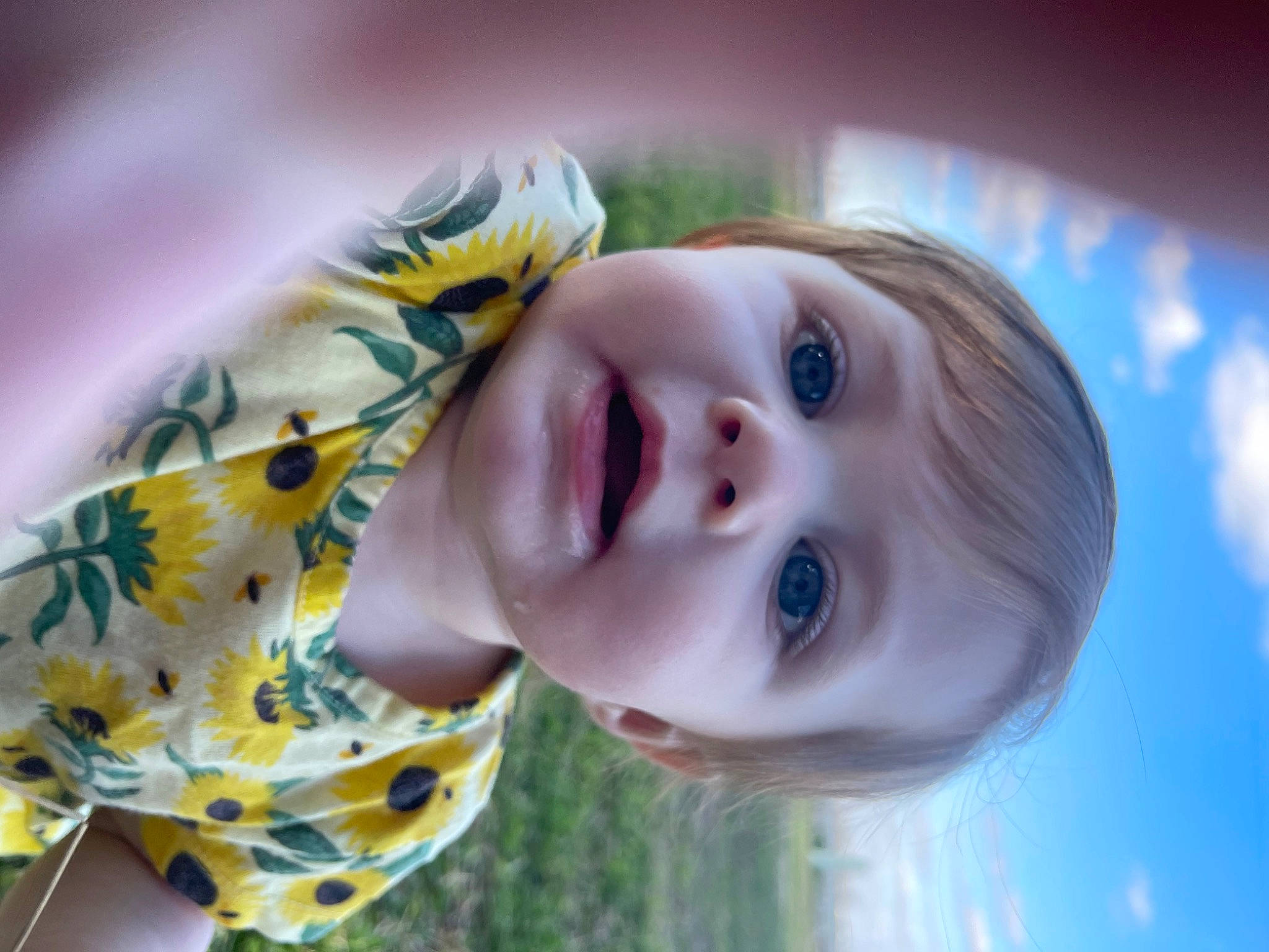 Addisyn is registered to the contest to win money with this photo: baby, cheek, eyelash, flash_photography, grass, happy, human_body, iris, lip, mouth, nose, people_in_nature, person, plant, skin, sky, smile, sunlight, toddler, water