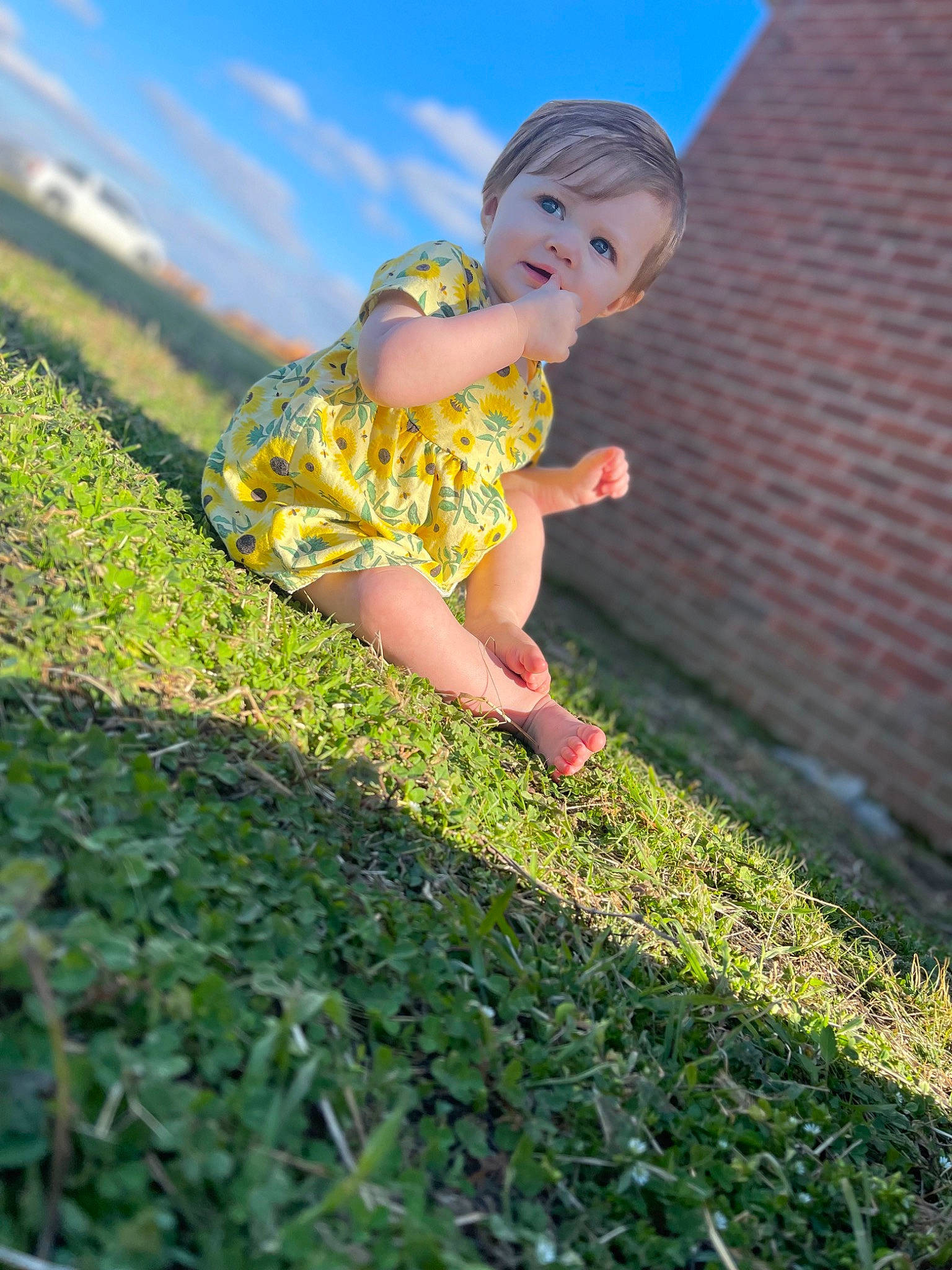 Addisyn is registered to the contest to win money with this photo: baby, cloud, dress, field, flash_photography, grass, grassland, happy, head, human_leg, landscape, lawn, leisure, meadow, people_in_nature, person, plant, prairie, recreation, sky