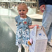 Delilah-mae joined the competition — help win amazing prizes! adult, badge, birthday, box, build_a_bear, celebration, child, cute, floor, floral_dress, girl, hand, indoor, person, shoes, shopping_mall, smiling, toddler, toy, white_tights