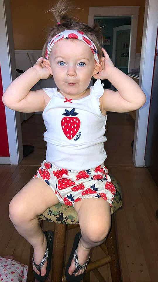 Kenzie joined the competition — help win amazing prizes! ankle, baby, baby_toddler_clothing, calf, child_model, costume_accessory, day_dress, ear, fashion, foot, hair_accessory, headband, headpiece, headwear, human_leg, mouth, person, polka_dot, sandal, thigh