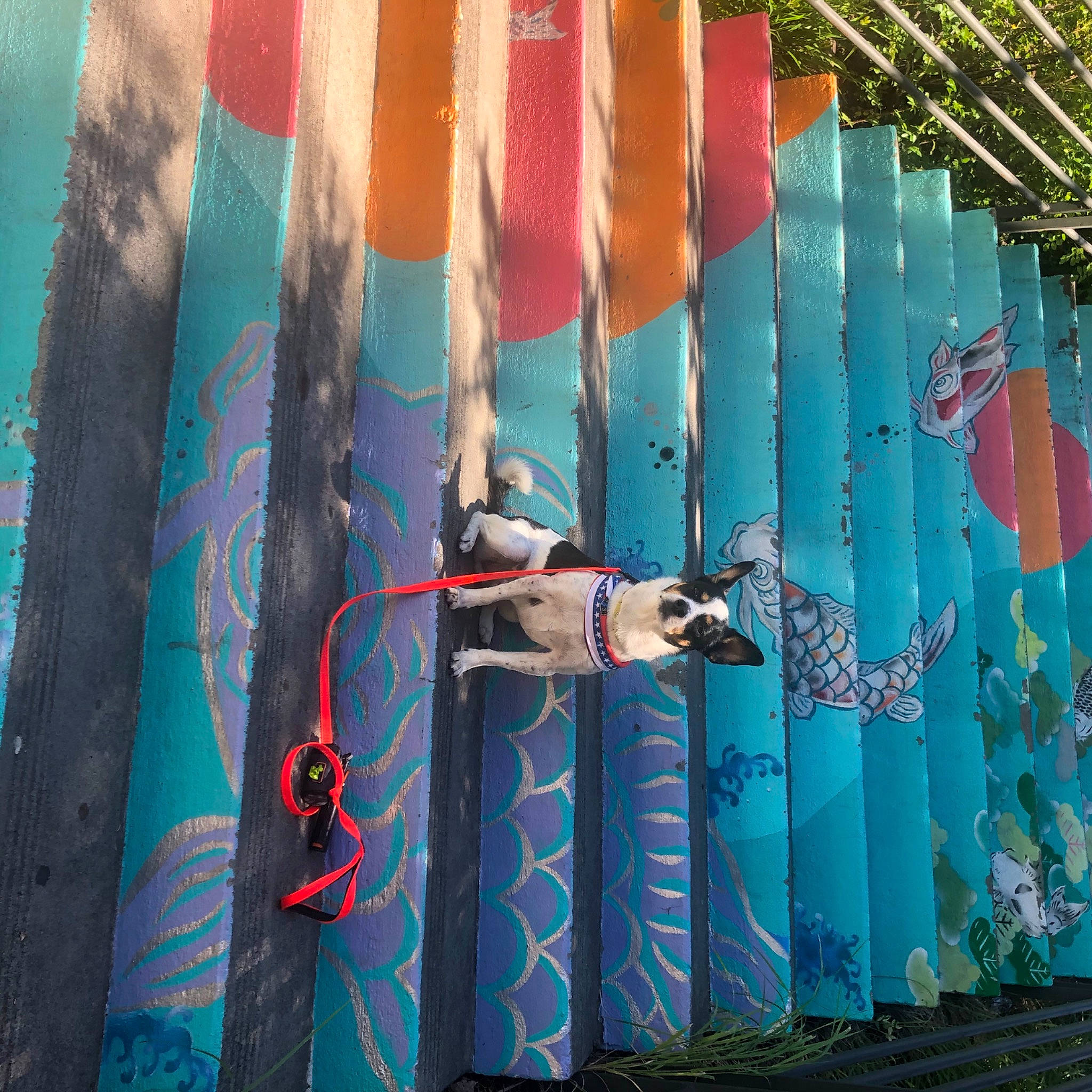 Keta is registered to the contest to win money with this photo: art, azure, blue, facade, graffiti, green, leisure, line, modern_art, mural, painting, pink, plant, street_art, textile, tree, turquoise, visual_arts, wall, world