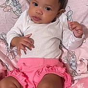 Sayari joined the competition — help win amazing prizes! baby, infant, blanket, pink, white_clothing, pacifier, minnie_mouse, cartoon_pattern, frilly_shorts, cute, lying_down, indoors, soft_texture, child, portrait, baby_girl, sleepwear, toddler, hand, face