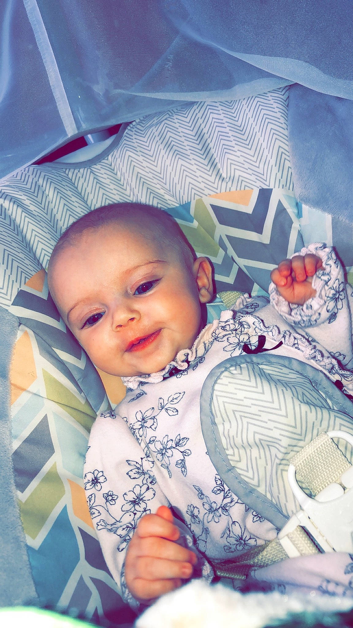 April joined the competition — help win amazing prizes! azure, baby, baby_toddler_clothing, cheek, child, comfort, cool, happy, head, iris, mouth, nose, organ, person, product, purple, skin, sleeve, smile, textile