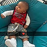 Jayden a rejoint le concours — aidez-le/la à gagner de superbes lots ! baby, child, smiling, sitting, indoor, clothing, red_shirt, denim_shorts, white_sneakers, cushion, chair, happy, looking_away, cute, portrait, young_child, casual_clothing, footwear, fashion, comfort