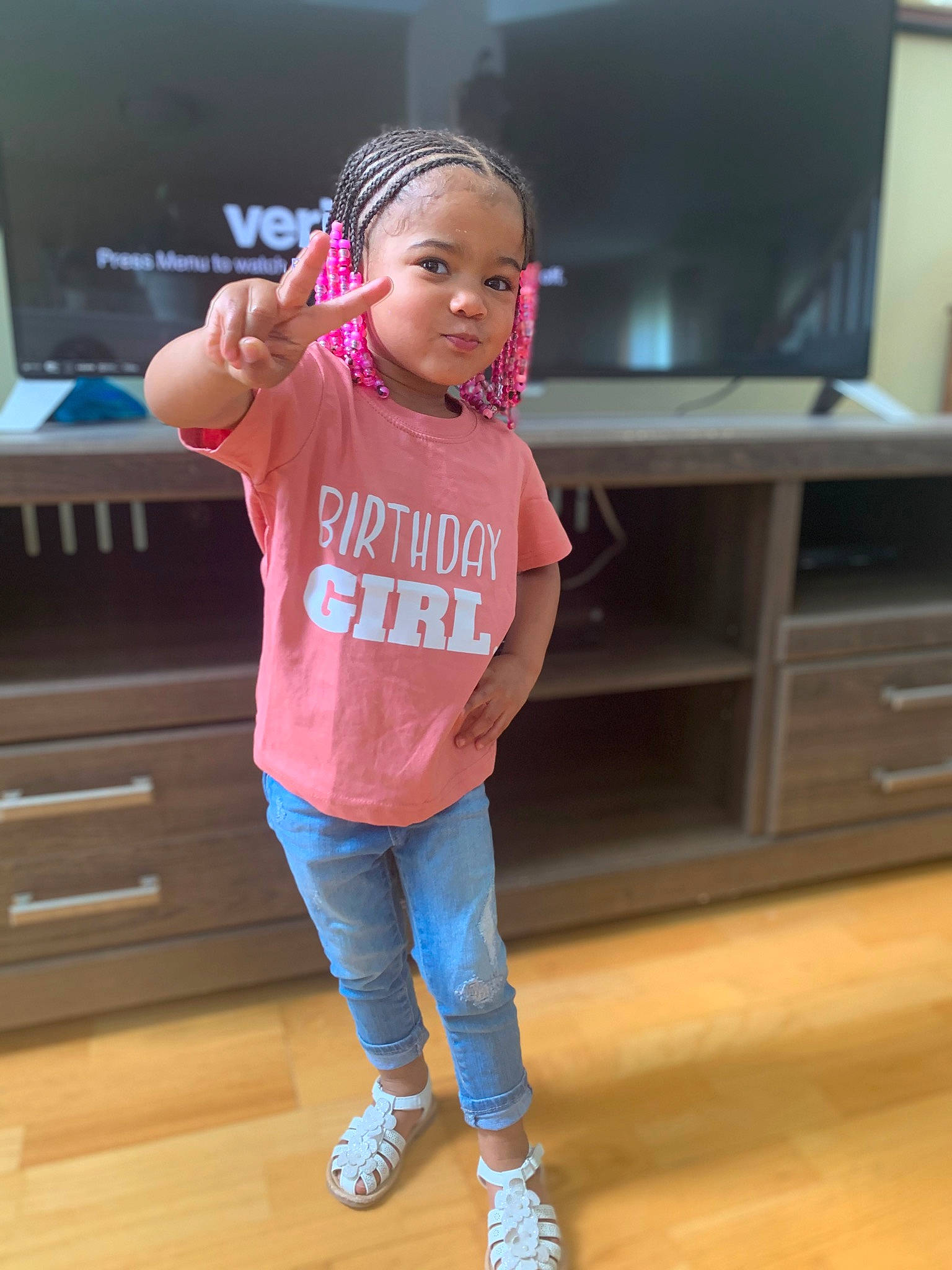 Nadia joined the competition — help win amazing prizes! cabinetry, chest_of_drawers, denim, entertainment, eyewear, flooring, fun, gadget, happy, hardwood, home_appliance, jeans, person, shoulder, sleeve, sportswear, t_shirt, television, toddler, waist