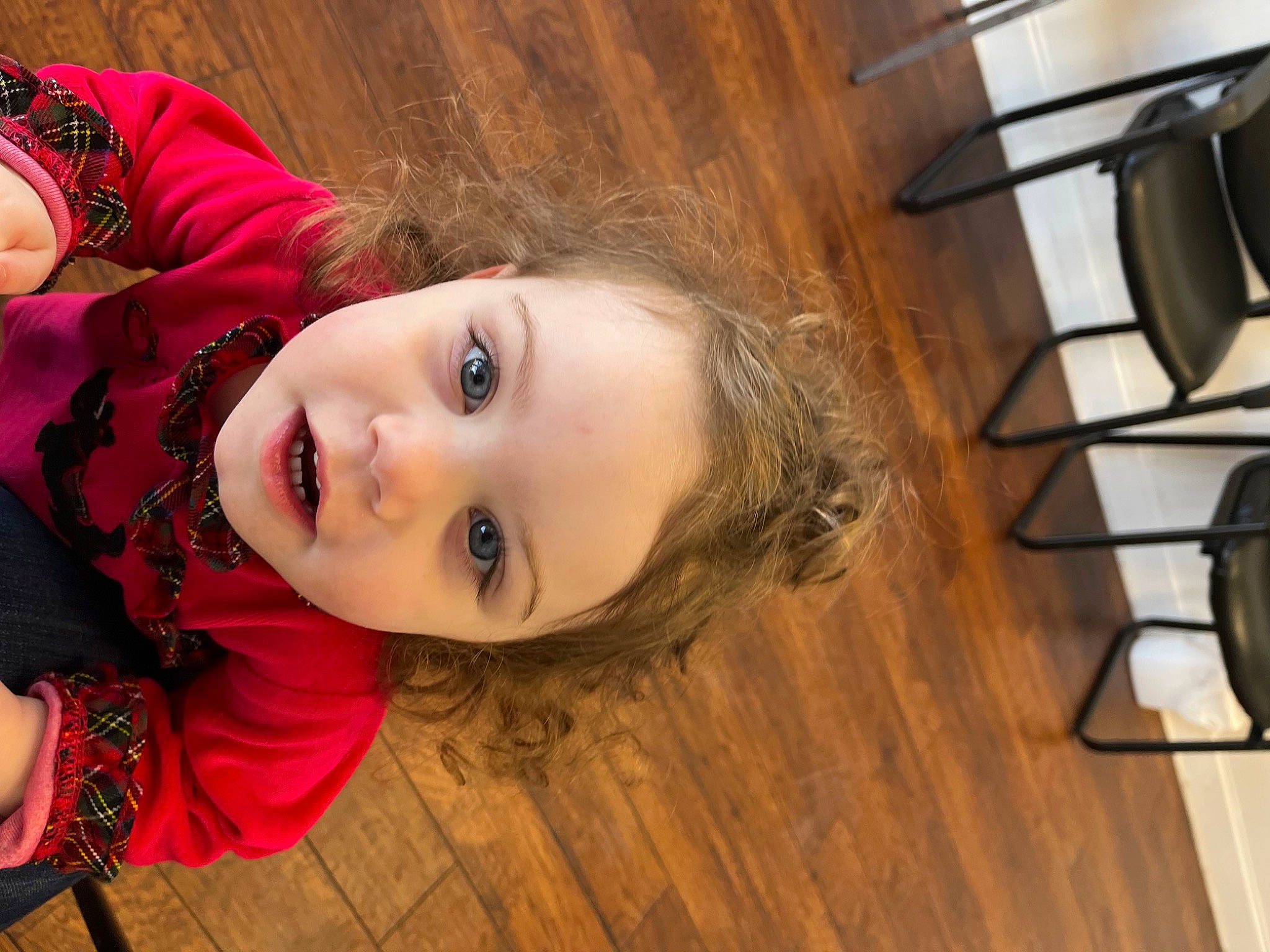 Addalyn is registered to the contest to win money with this photo: blond, cheek, child, chin, eye, flash_photography, flooring, fun, happy, hardwood, iris, leisure, lip, nose, person, skin, smile, toddler, tree, wood