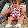 Amy Albert Sosa joined the competition — help win amazing prizes! toddler, child, girl, sitting, outdoor, daylight, smiling, floral_dress, hair_accessories, white_shoes, sculpture, tree_sculpture, pavement, nature, greenery, cute, happy, playful, young_child, public_park